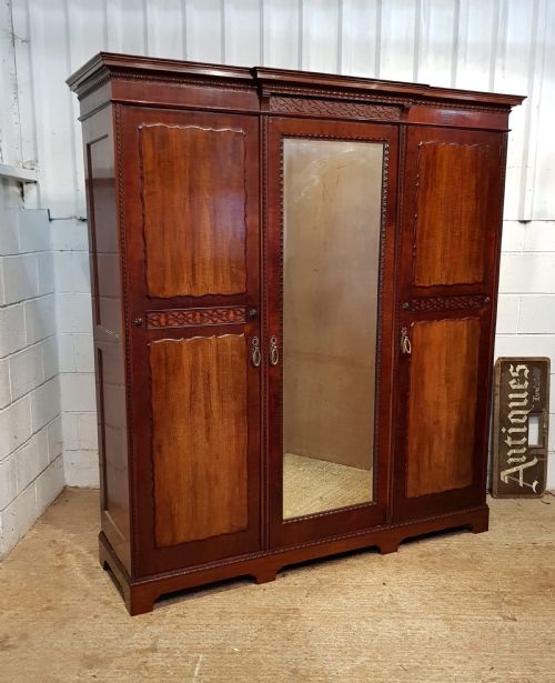 Antique Edwardian Mahogany Triple Wardrobe Compactum C1900