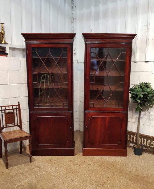 Antique Pair Georgian Period Mahogany Astragal Glazed Library Bookcases C1780