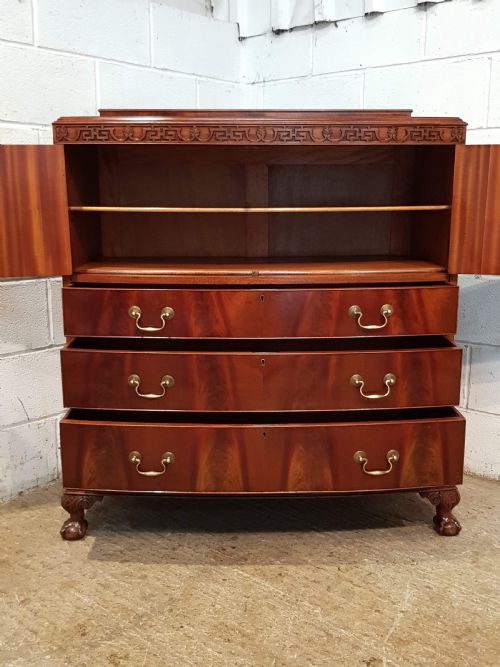 fig 2. ANTIQUE EDWARDIAN MAHOGANY BOW FRONT TALLBOY CHEST OF DRAWERS C1920