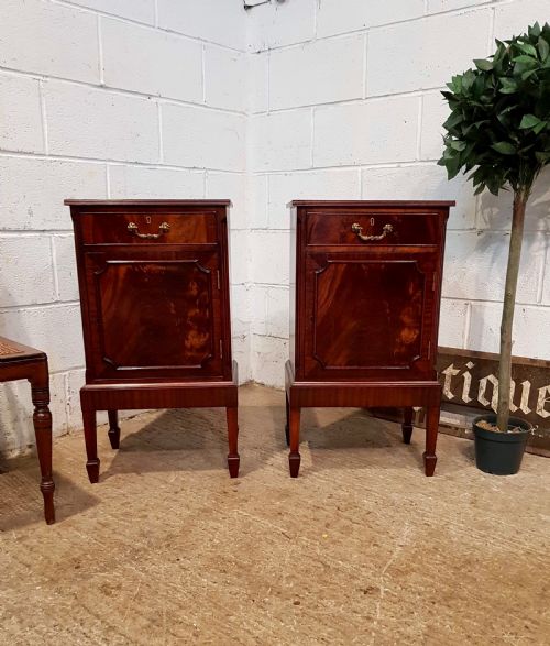 Antique Pair Flamed Mahogany Bedside Cabinets C1920