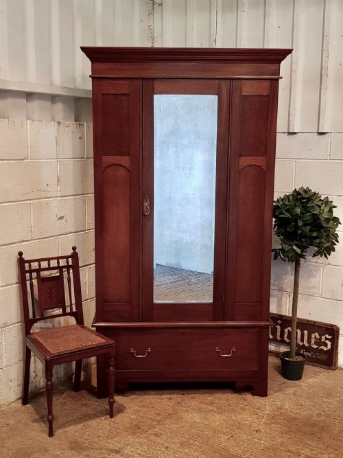 Antique Edwardian Single Mahogany Wardrobe C1900