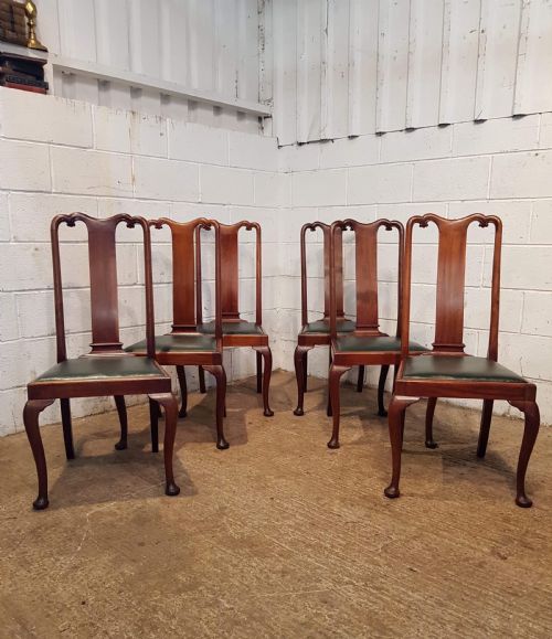 Antique Set Six Edwardian Mahogany Queen Anne Dining Chairs by Maple & Co C1900