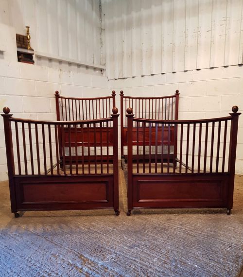 Antique Pair Late Victorian Plum Pudding Mahogany Single Beds C1890