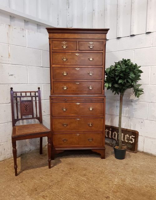 Antique Dwarf Burr Walnut Chest on Chest with Brush Slide C1920
