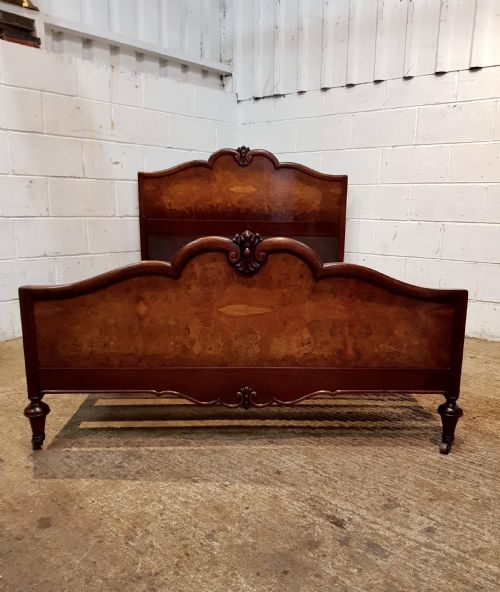 Antique Burr Walnut Queen Anne Serpentine Shaped Double Bed C1920
