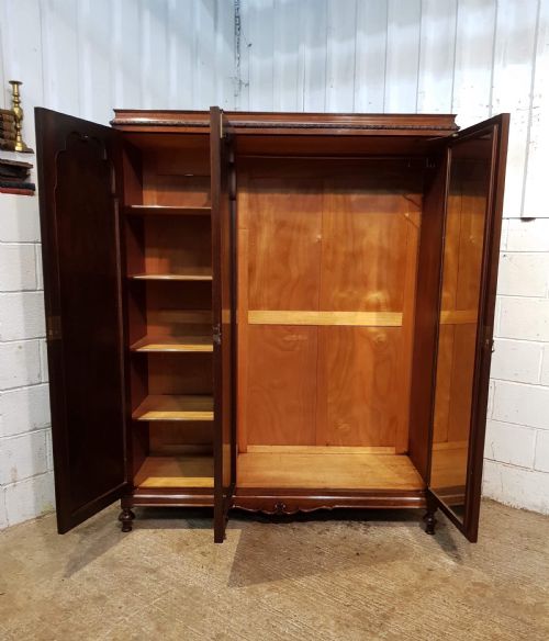 fig 1. ANTIQUE BURR WALNUT QUEEN ANNE TRIPLE WARDROBE C1920