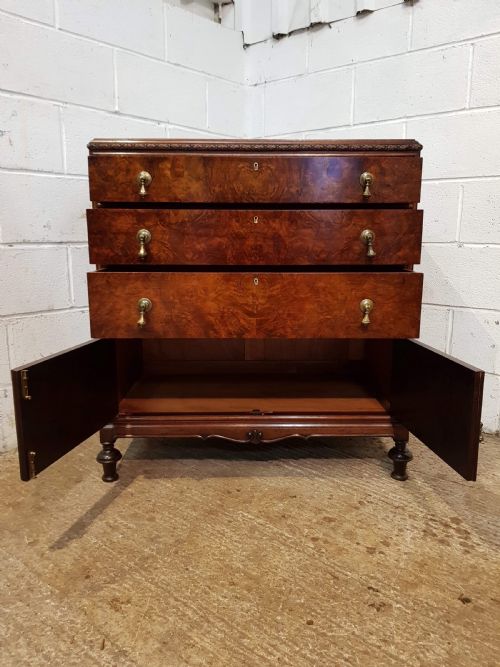 fig 2. ANTIQUE BURR WALNUT QUEEN ANNE TALLBOY CHEST OF DRAWERS C1920