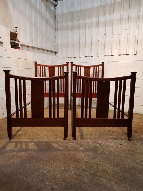 Antique Pair Edwardian Mahogany Single Beds C1900
