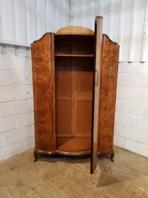 fig 1. SUPERB ANTIQUE ART DECO BURR WALNUT SERPENTINE SHAPED WARDROBE C1920