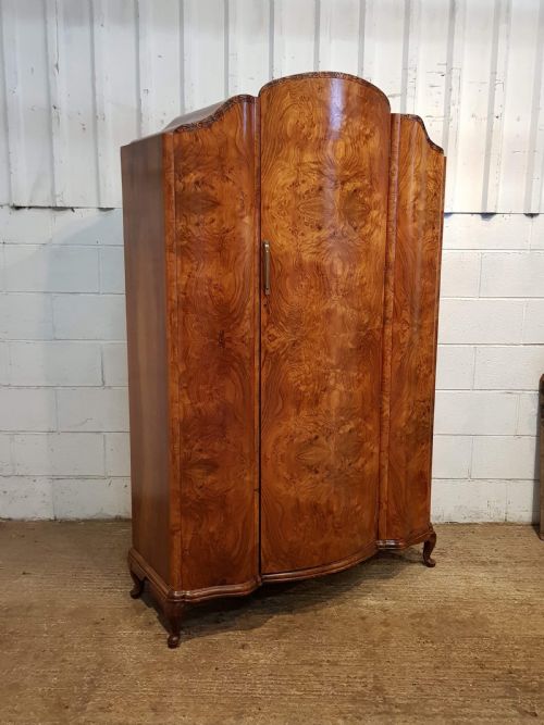 fig 2. SUPERB ANTIQUE ART DECO BURR WALNUT SERPENTINE SHAPED WARDROBE C1920
