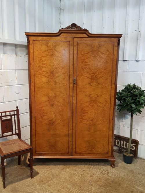 Antique Burr Walnut Art Deco Double Wardrobe C1920