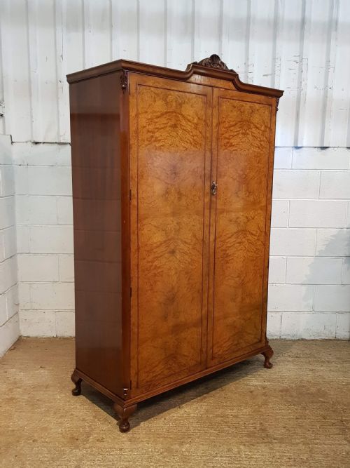 fig 1. ANTIQUE BURR WALNUT ART DECO DOUBLE WARDROBE C1920