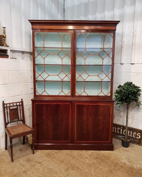 Antique Georgian Period Mahogany & Satinwood  Astragal Glazed Bookcase C1780