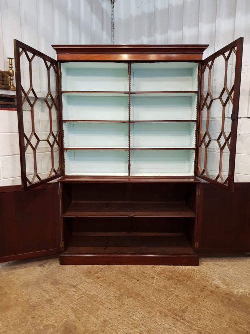 fig 1. ANTIQUE GEORGIAN PERIOD MAHOGANY & SATINWOOD  ASTRAGAL GLAZED BOOKCASE C1780