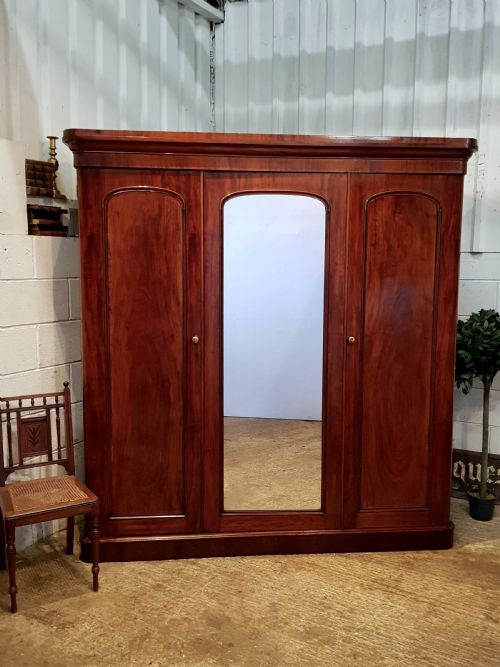 Antique Victorian Mahogany Triple Wardrobe C1880