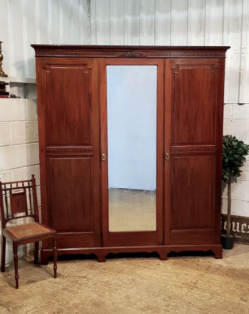 Antique Edwardian Mahogany Triple Wardrobe C1900