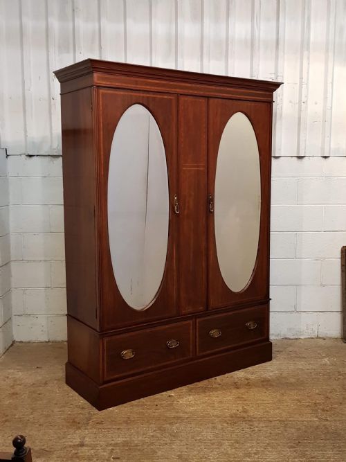 fig 1. ANTIQUE EDWARDIAN INLAID MAHOGANY DOUBLE WARDROBE C1900