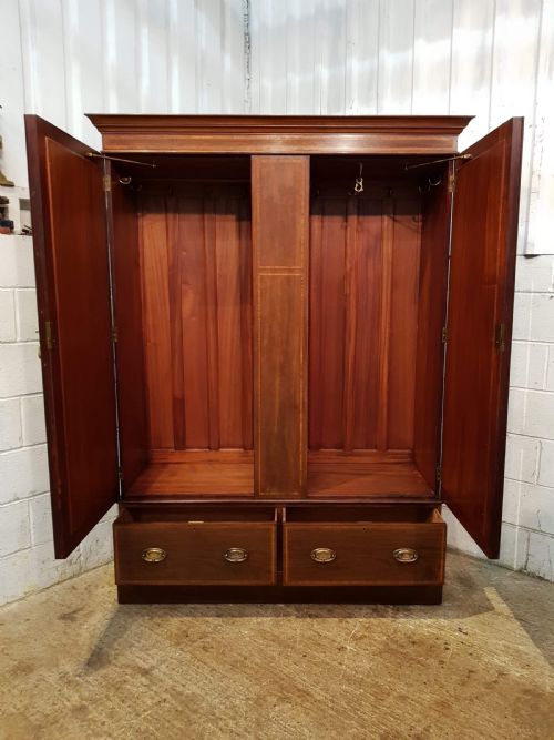 fig 2. ANTIQUE EDWARDIAN INLAID MAHOGANY DOUBLE WARDROBE C1900