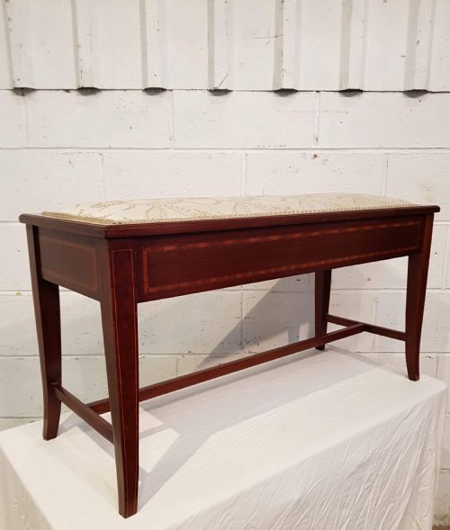 Antique Edwardian Inlaid Mahogany Duet Piano Stool C1900