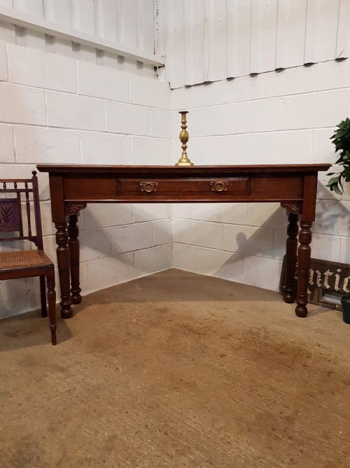 Antique Late Arts & Crafts Oak Long Tall Console Table C1890