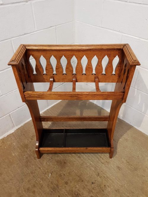 Antique Arts & Crafts Golden Oak Stick Stand C1890