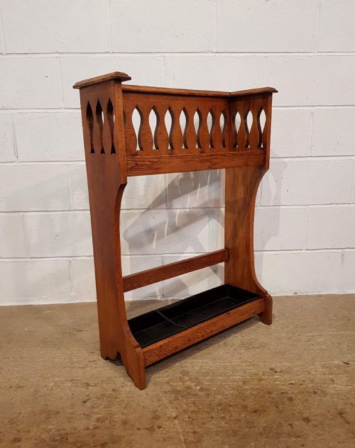 fig 1. ANTIQUE ARTS & CRAFTS GOLDEN OAK STICK STAND C1890