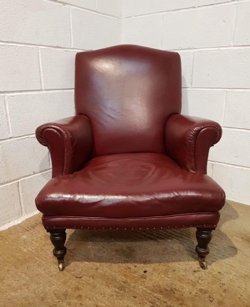 Antique Victorian Brown Hide Leather Gentlemans Armchair C1880