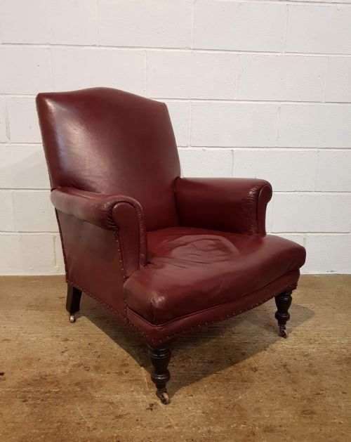 fig 1. ANTIQUE VICTORIAN BROWN HIDE LEATHER GENTLEMANS ARMCHAIR C1880