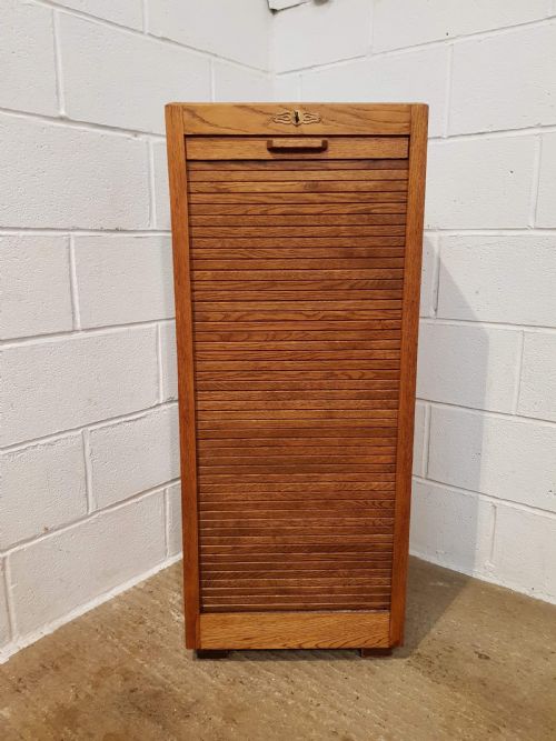 fig 2. ANTIQUE GOLDEN OAK TAMBOUR FRONTED FILING CABINET C1920
