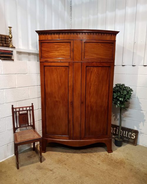 Antique Edwardian Regency Mahogany Bow Front Double Wardrobe C1900