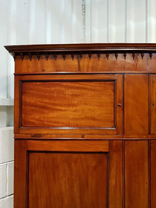 fig 1. ANTIQUE EDWARDIAN REGENCY MAHOGANY BOW FRONT DOUBLE WARDROBE C1900