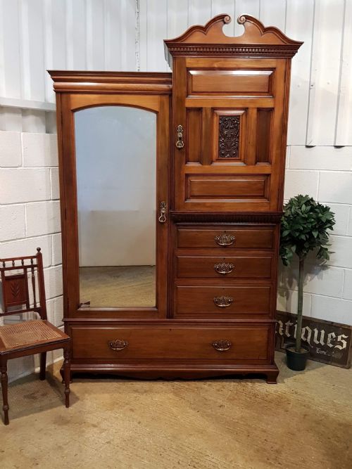 Antique Art Nouveau Walnut  Combination Wardrobe C1900