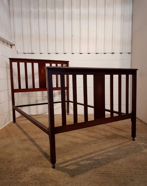 Antique Edwardian Mahogany Inlaid Double Bed C1900