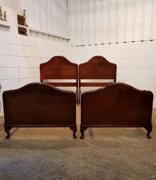 Antique Pair Mahogany Queen Anne Single Beds C1920