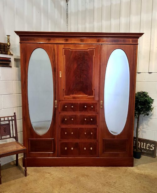 Antique Edwardian Mahogany Triple Wardrobe Compactum C1900