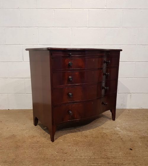 fig 2. ANTIQUE EDWARDIAN FLAMED MAHOGANY SERPENTINE FRONT BATCHELORS DWARF CHEST OF DRAWERS C1900