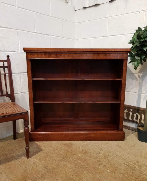 Antique Burr Elm and Mahogany Open Bookcase C1920