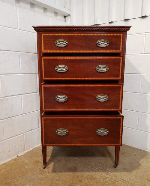 fig 2. ANTIQUE EDWARDIAN REGENCY INLAID MAHOGANY TALL CHEST OF DRAWERS C1900