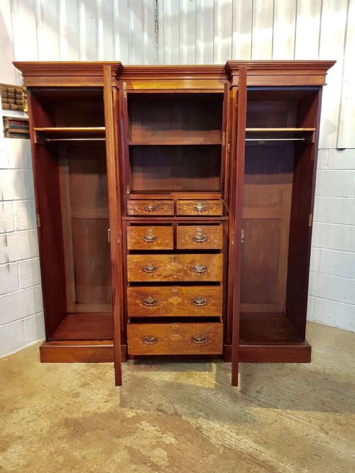 fig 1. ANTIQUE VICTORIAN INLAID WALNUT BREAKFRONT TRIPLE WARDROBE COMPACTUM C1880