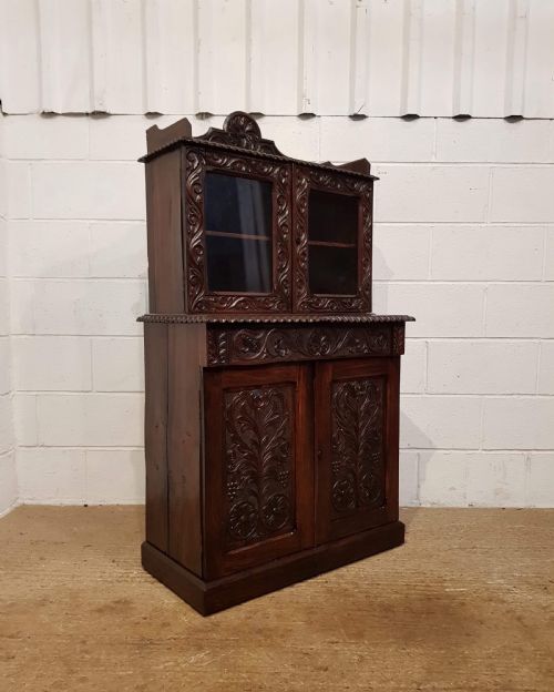 fig 2. ANTIQUE VICTORIAN SMALL CARVED GOTHIC OAK BOOKCASE ON CUPBOARD C1880