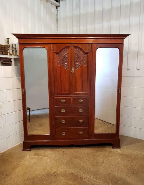 fig 1. ANTIQUE ART NOUVEAU WALNUT TRIPLE WARDROBE C1890