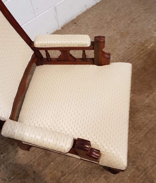 fig 1. ANTIQUE PAIR OF LATE VICTORIAN WALNUT LADIES & GENTS ARMCHAIRS C1890