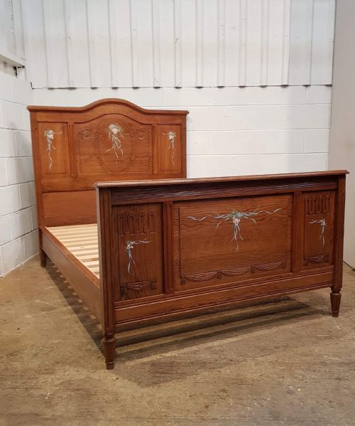 Antique French Medium Oak Double Bed C1920