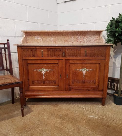 Antique French Medium Oak Marble Topped Washstand C1920