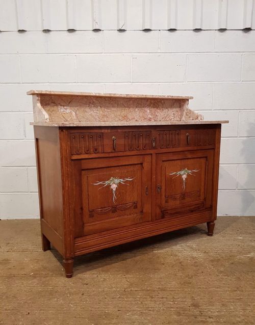 fig 1. ANTIQUE FRENCH MEDIUM OAK MARBLE TOPPED WASHSTAND C1920