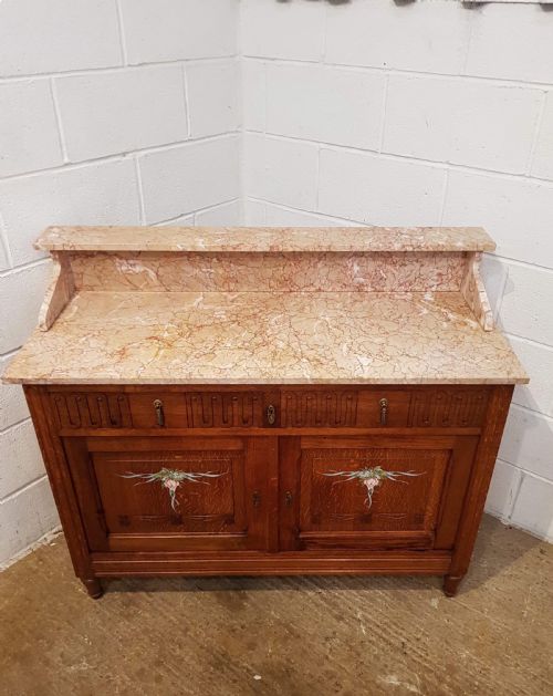 fig 2. ANTIQUE FRENCH MEDIUM OAK MARBLE TOPPED WASHSTAND C1920