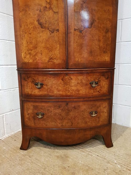 fig 2. ANTIQUE QUEEN ANNE BURR WALNUT DWARF BOW FRONT WARDROBE C1920