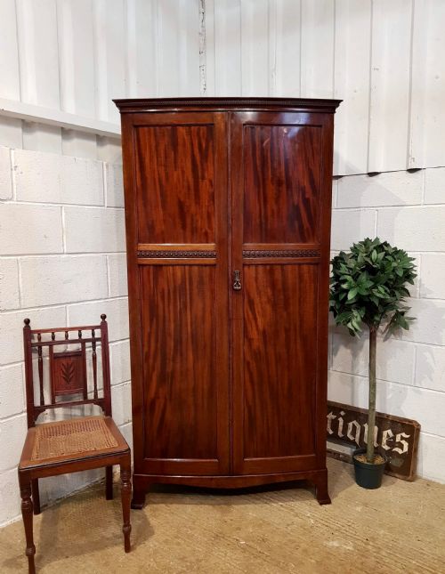 Antique Edwardian Small Mahogany Bow Front Wardrobe C1900