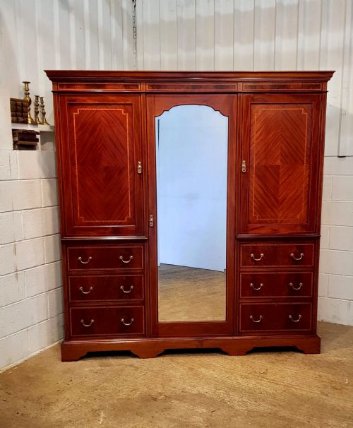fig 2. ANTIQUE LATE VICTORIAN MAHOGANY INLAID TRIPLE WARDROBE COMPACTUM BY JAS SCHOOLBRED C1890