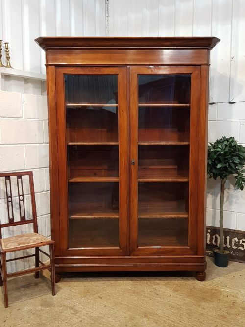 Antique 19th Century French Walnut Glazed Bookcase C1880